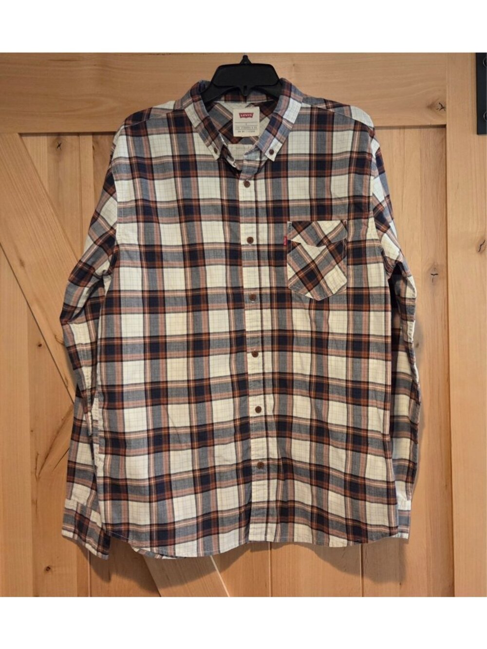 Levis Plaid Shirt Mens Size L Brown Button Down Collar Long Sleeve Pocket